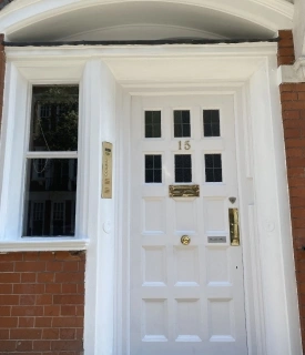 Freshly painted front door in glossy finish